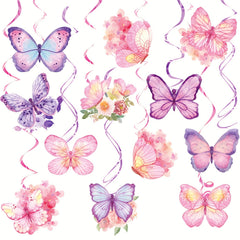 24pcs Watercolor Purple Butterfly Hanging Swirls Decorations
