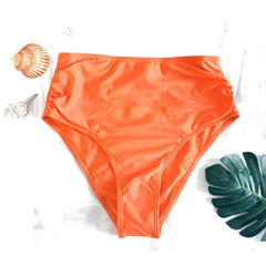 Orange High Stretch Bikini Bottom Ruched Sexy Style High Cut Beachwear Bottom