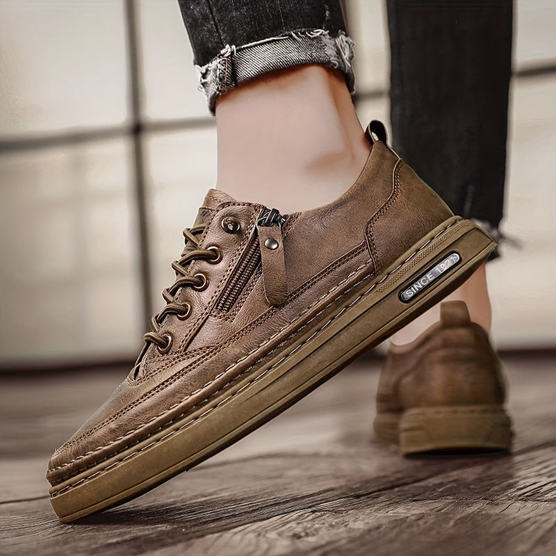 Men's PU Leather Lace up Sneakers Comfortable Walking Shoes