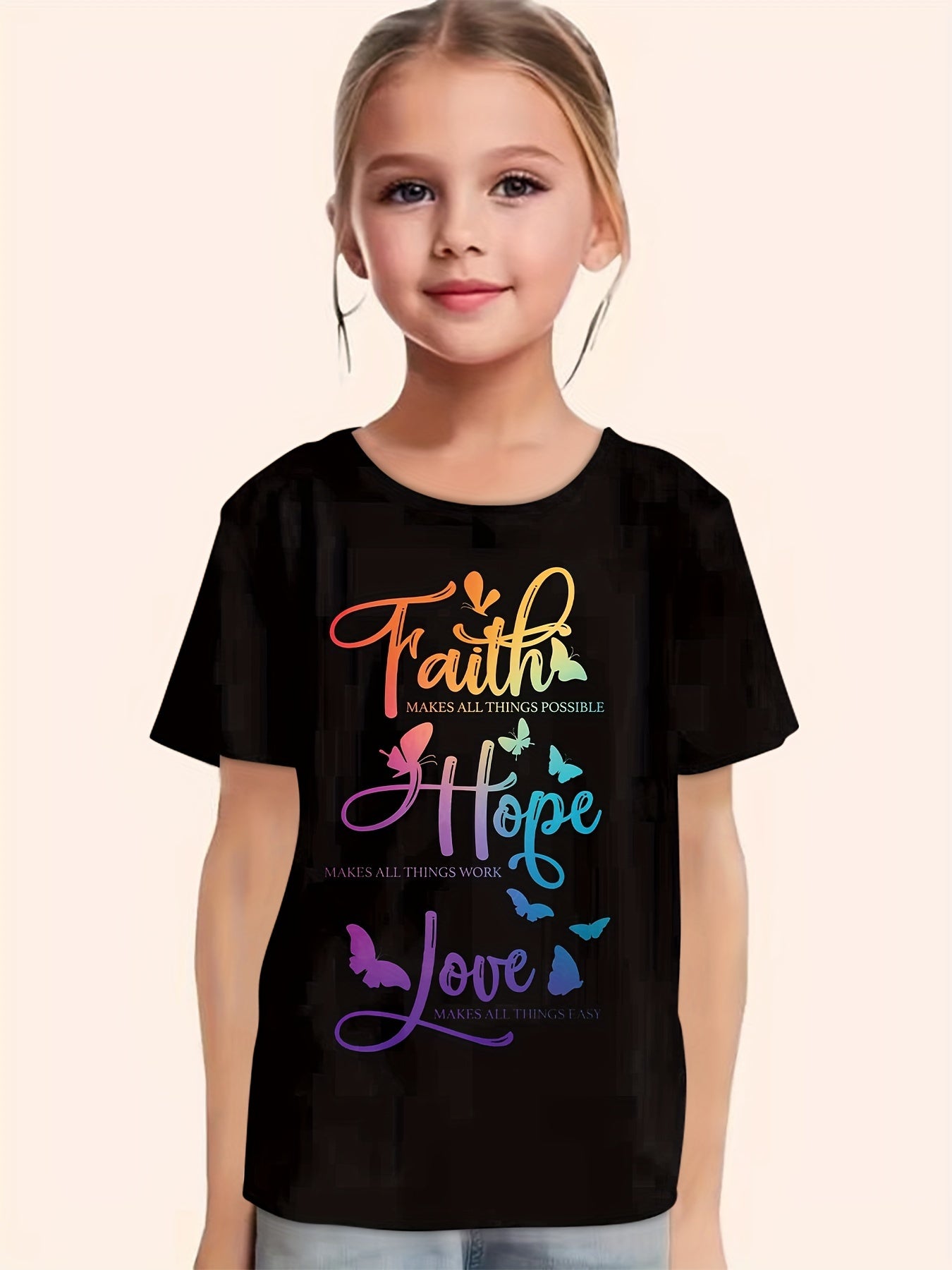 Letter Print Short Sleeve T shirt Girls Comfy Pullover Tops Summer Clothes