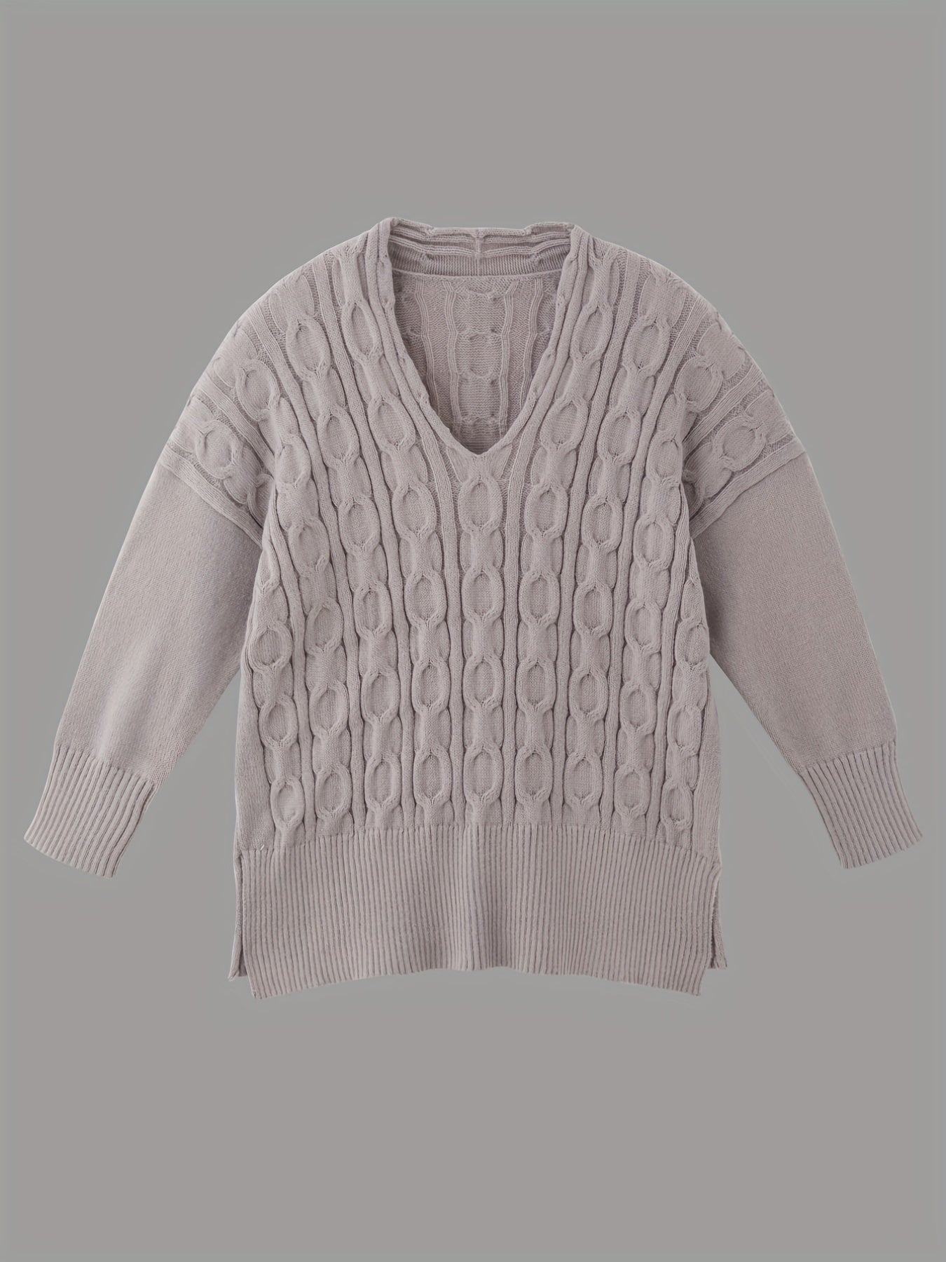 V-Neck Cable Knit Sweater - Long Sleeve Pullover Jumper