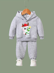 Christmas Bunny Print Hoodies Pants Set For Kids Activewear Set