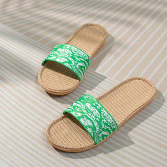 Women's Flat Linen Slides Breathable Open Toe Slip On Shoes