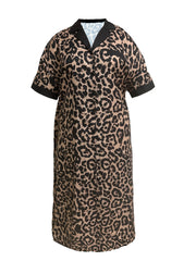 Leopard Print Lounge Dress Short Sleeve Button Up Sleep Dress
