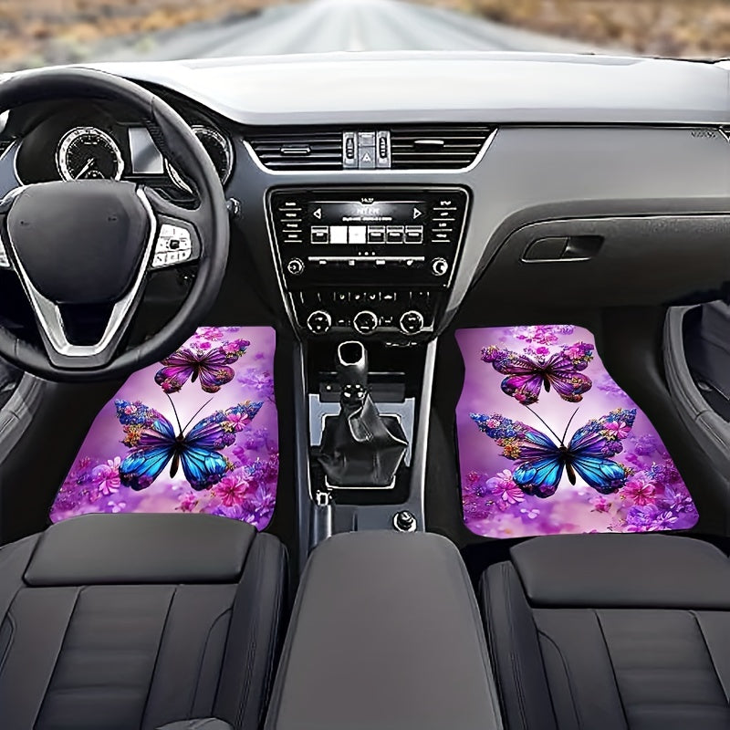 4pcs Purple Butterfly Car Floor Mats Absorbent Non-slip Stain Resistant