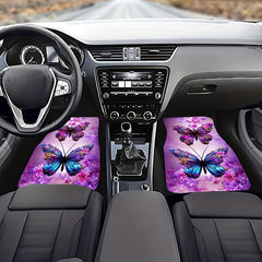 4pcs Purple Butterfly Car Floor Mats Absorbent Non-slip Stain Resistant