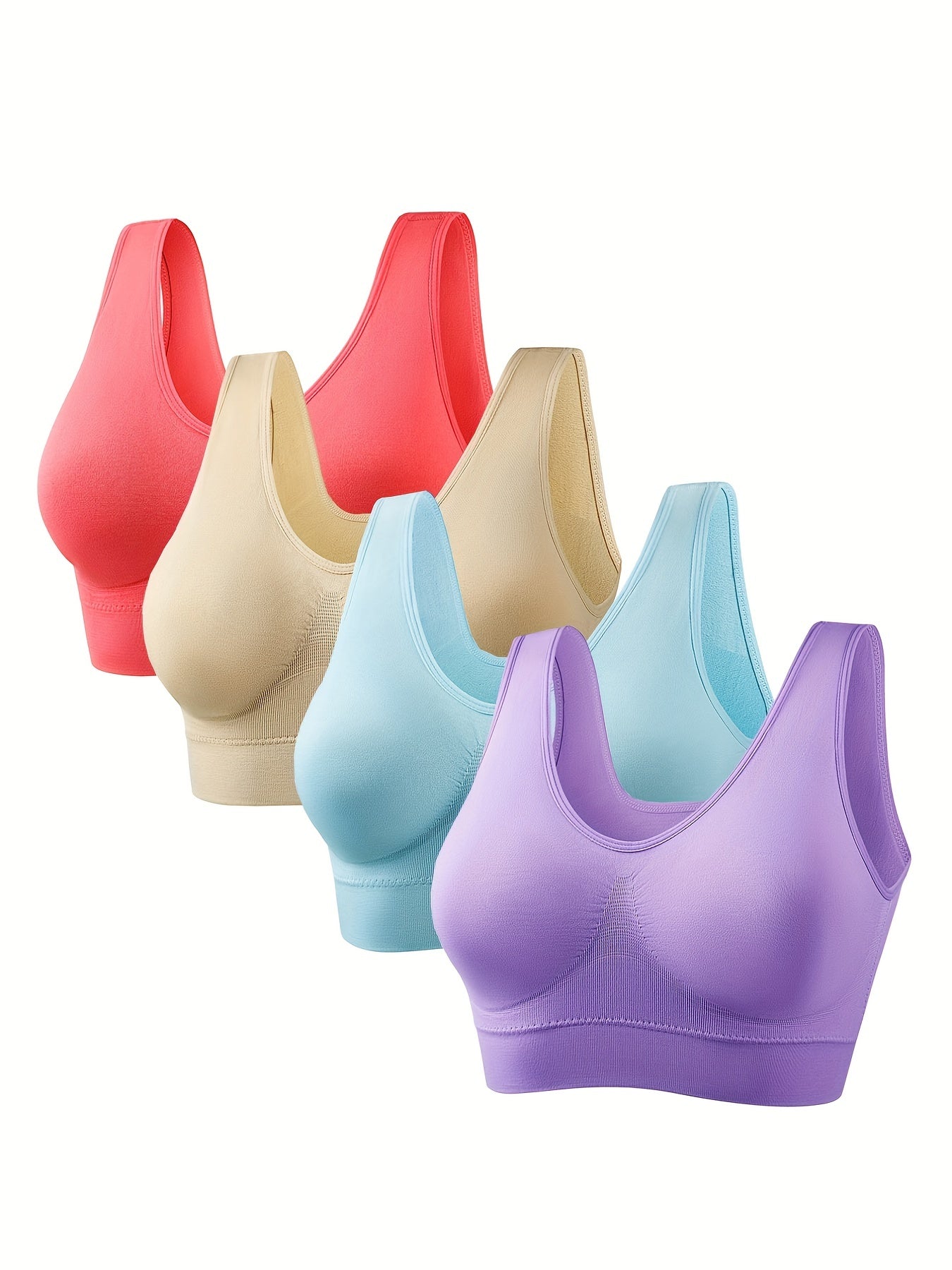 4 Pack Plus Size Sports Bra Set Solid Elastic Comfort Breathable Tank Bra