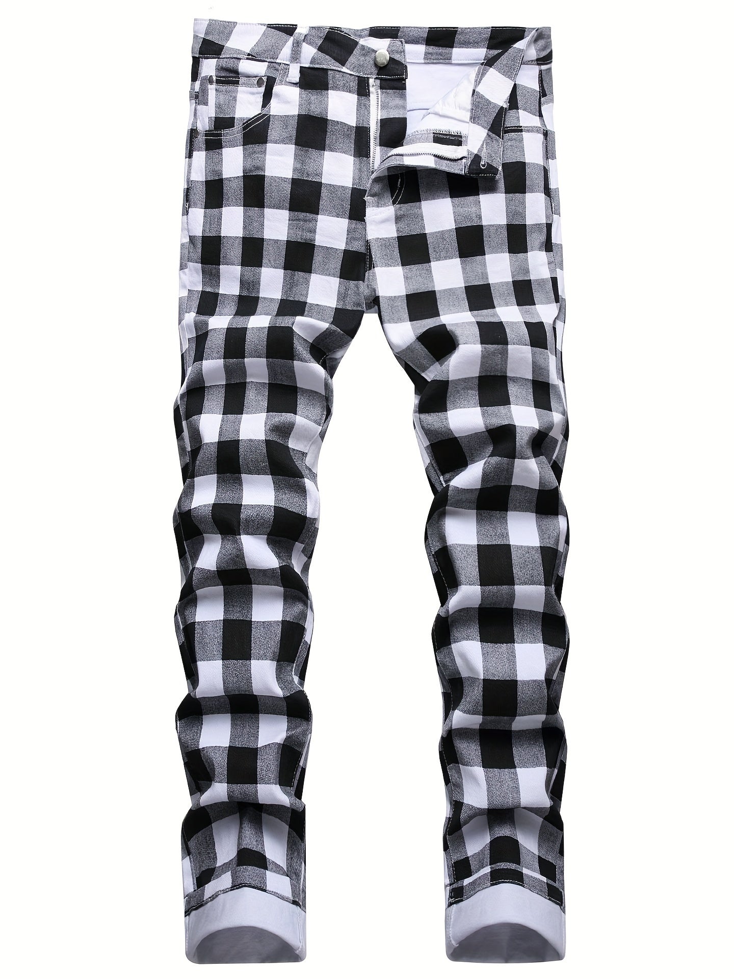 Boys Plaid Cotton Jeans Skinny Slim Fit Washed Denim Long Pencil Pants