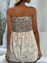 Leopard Print Splicing Tube Top Off Shoulder Ruched Night Out Tube Top