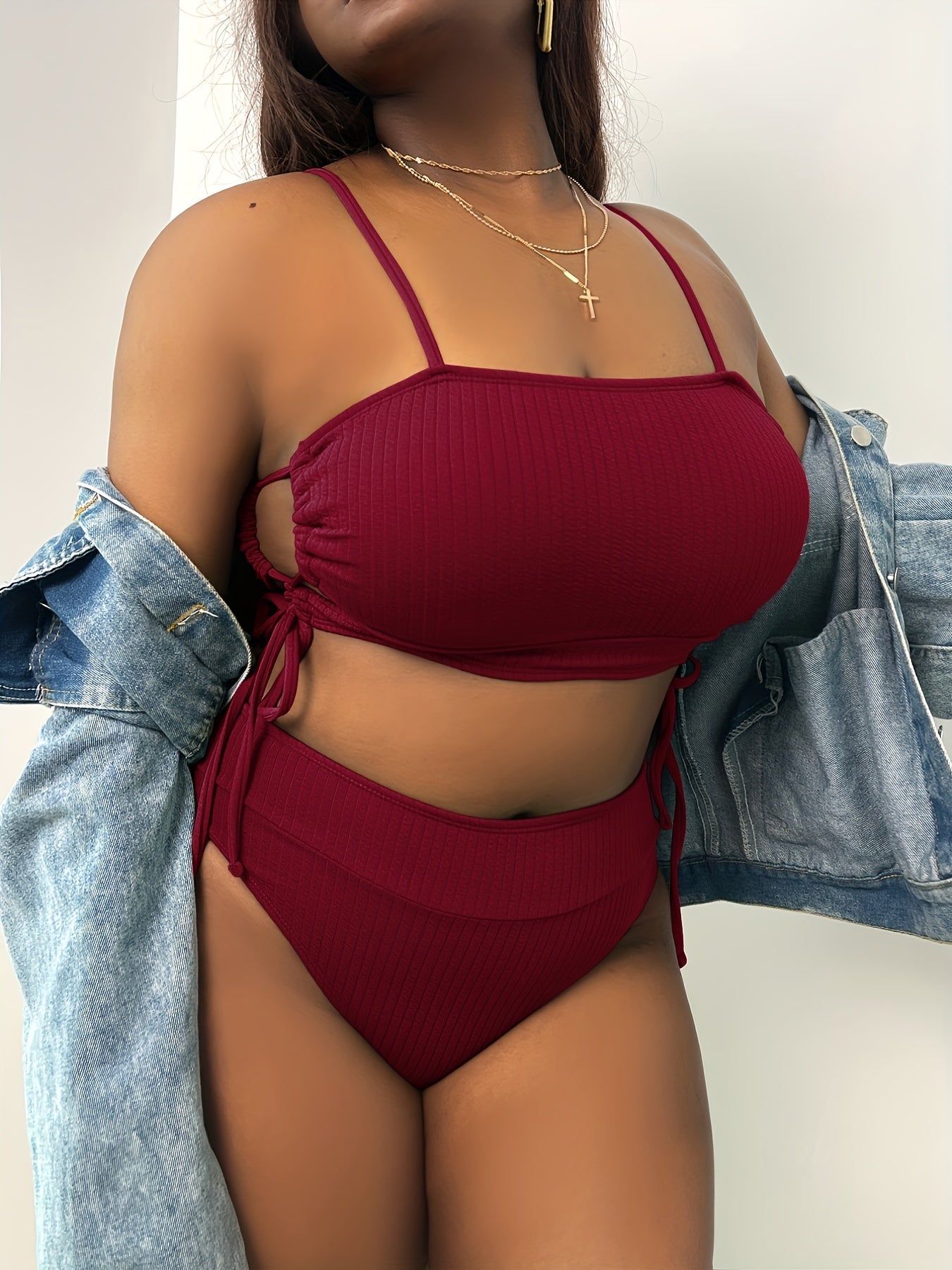 Ribbed Knot Cut Out Bikini Set