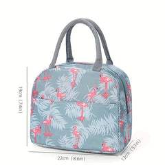 Flamingo Print Insulated Lunch Box Bag Portable Canvas Handbags