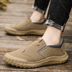 Men Slip On Sneakers Work Shoes Sporty Outdoor Khaki Faux Suede Hiking Shoes