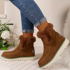 Warm Thermal Round Toe Flat Snow Boots Non Slip Fall Winter Shoes