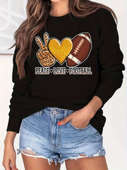 Peace Love Football Print Loose Sweatshirt