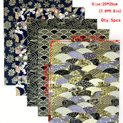5pcs Japanese Cotton Fabric DIY Kimono Sewing Dolls Bags Clothing Navy