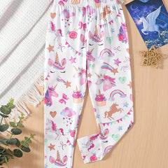 Girls' Unicorn & Stretchy Athletic Leggings Kids Elastic Waist Ankle Pants