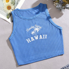 Y2K Coconut Tree Crop Tank Top Women's Sleeveless Summer Shirt