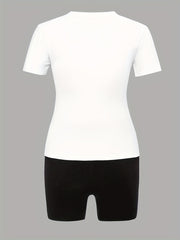 Flower Print Tee & Biker Shorts Set Women's Casual Outfit
