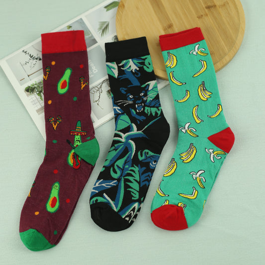 Men's Cartoon Crew Socks, 3 Pairs, Comfy Street Style, All Seasons
