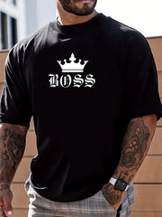 Men's Crown & Letter Print Graphic Crew Neck Tee