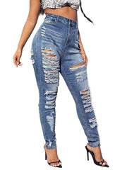 High Rise Skinny Jeans Plus Size Ripped Women's Casual Skinny Jeans