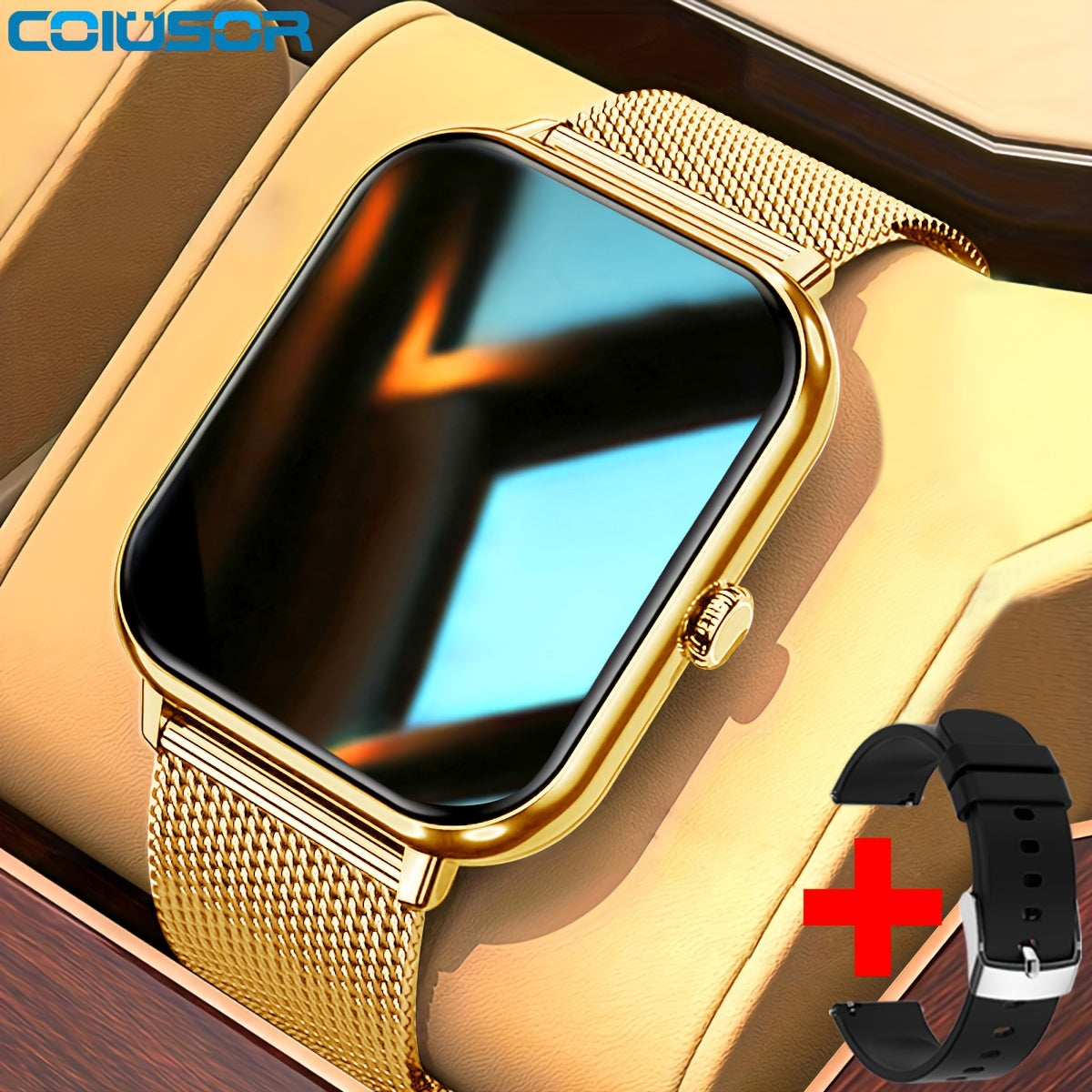 COIUSOR Smart Watch 4 HD Display Golden Tone Mesh Band