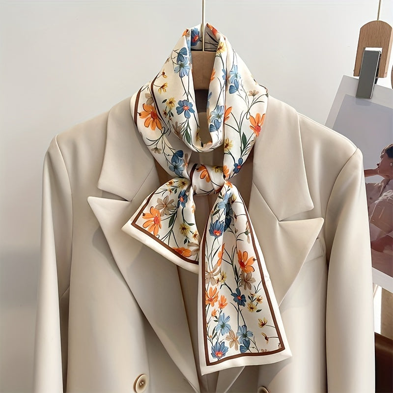 Flower Print Satin Neckerchief Classic Twilly Scarf
