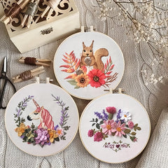 Europe Style 3D Embroidery Kit Flowers Unicorn Pattern