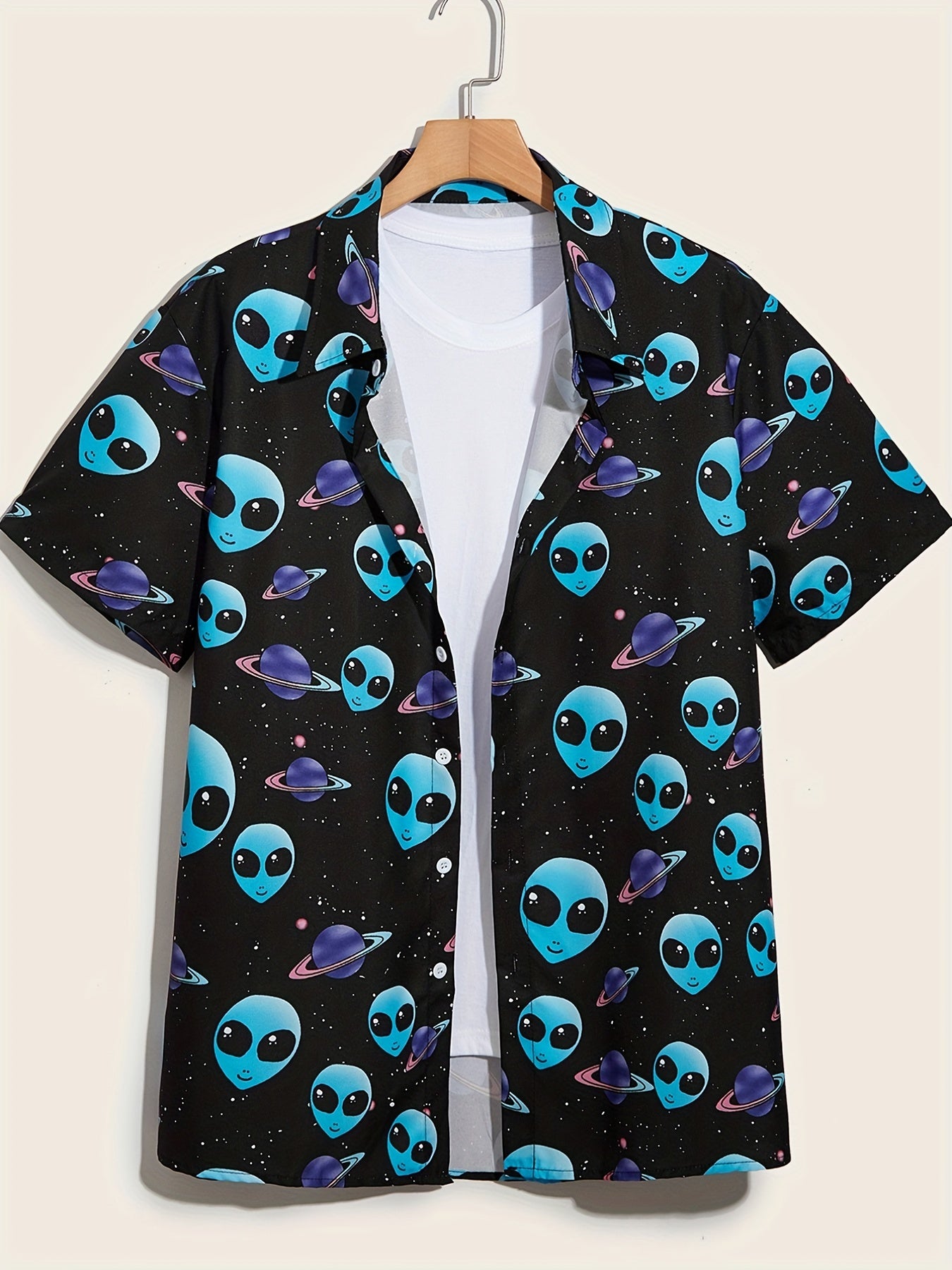 Alien Print Men's Short Sleeve Shirt for Summer Vacation