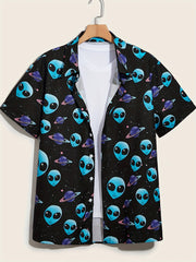 Alien Print Men's Short Sleeve Shirt for Summer Vacation
