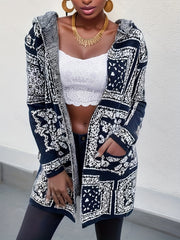 Graphic Print Open Front Hooded Cardigan