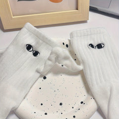Hand In Hand Socks Cartoon Eyes Decor Stockings