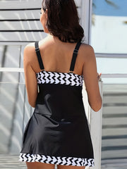 Chevron Pattern Sexy Tankini Sets V Neck Boxer Short Bottom Swimsuit