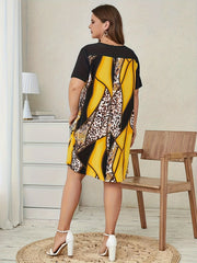 Retro Dress Women's Plus Leopard & Paisley Print Dress