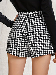 Houndstooth Button Asymmetrical Skort Women's Clothing