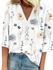 Dot & Stripe Print V Neck Top