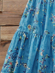 Floral Print Short Sleeve Round Neck Smock Dress