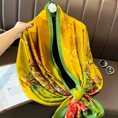 Vintage Flower Print Scarf Silk Shawl Satin Head Wrap Women Hijab