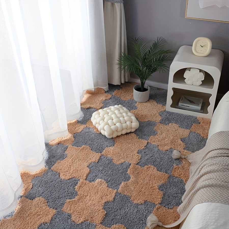 6pcs Interlocking Shaggy Soft Floor Mat Anti-slip Area Rugs