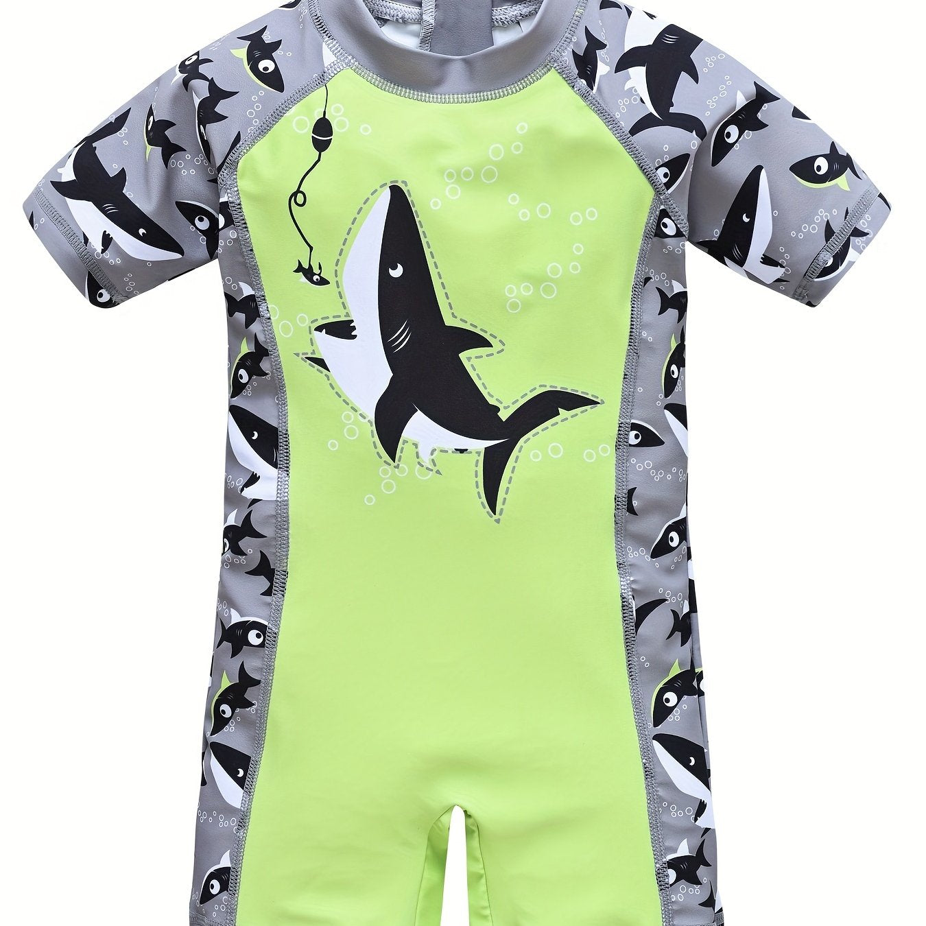 Shark Print Short Sleeve One Piece Swimsuit
