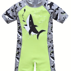 Shark Print Short Sleeve One Piece Swimsuit