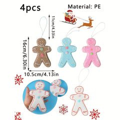 4pcs Macaron Colored Gingerbread Man Snowman Ornaments