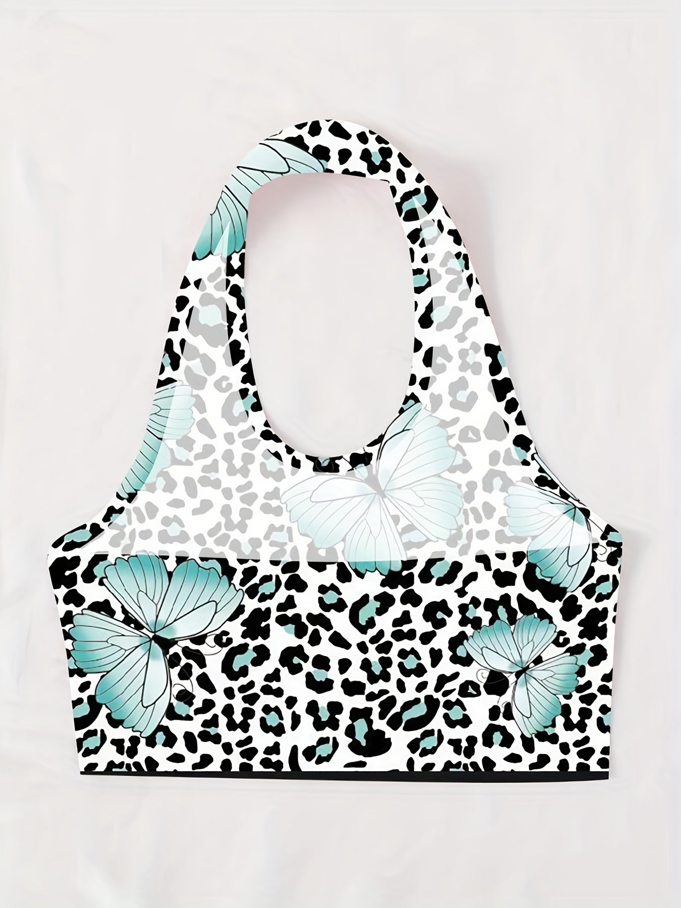 Butterfly Print Halter Top Sexy Backless Leopard Top