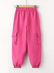 Girls Cargo Pants with Buckle Tape Chain Detail