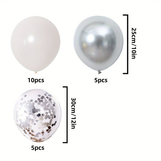 20pcs Silvery Confetti Balloon Set for Birthday Wedding Thanksgiving Year House