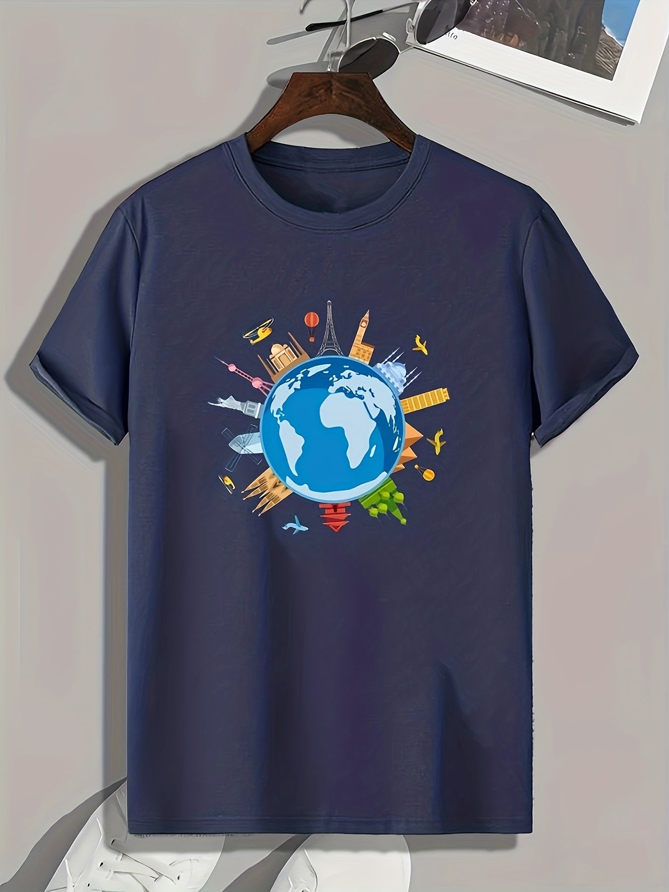 Earth Pattern Print Men's Comfy Sports T shirt Graphic Tee
