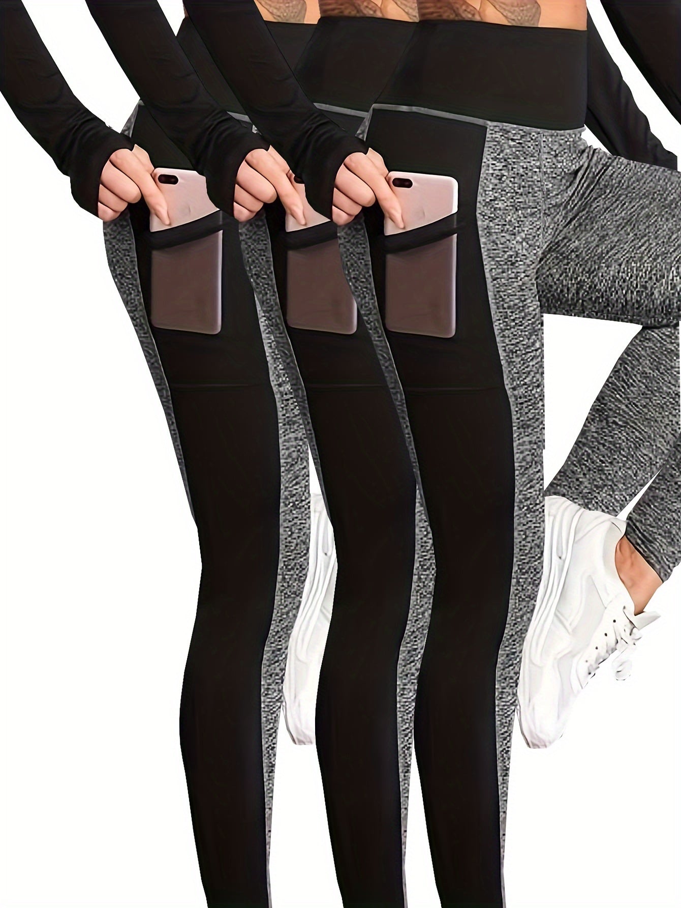 3 Pack Plus Size Sports Leggings Set Women's Plus Size Yoga Pants 3pcs Set