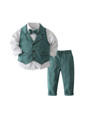 Boys Gentleman Outfits Long Sleeve Shirt&Pants&Vest Set