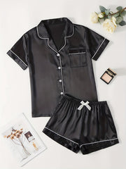 Satin Pajamas Set Short Sleeve Top & Shorts