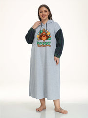 Thanksgiving Turkey Print Hooded Sleep Dress